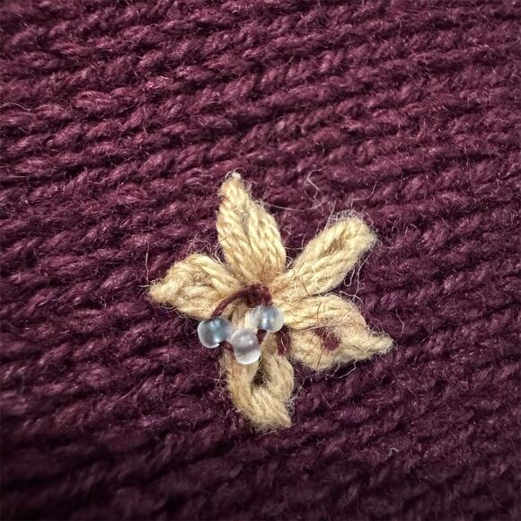 Quacker Factory Floral Embroidered Long Burgundy Cardigan Duster Cottage FLAWS - Picture 6 of 14